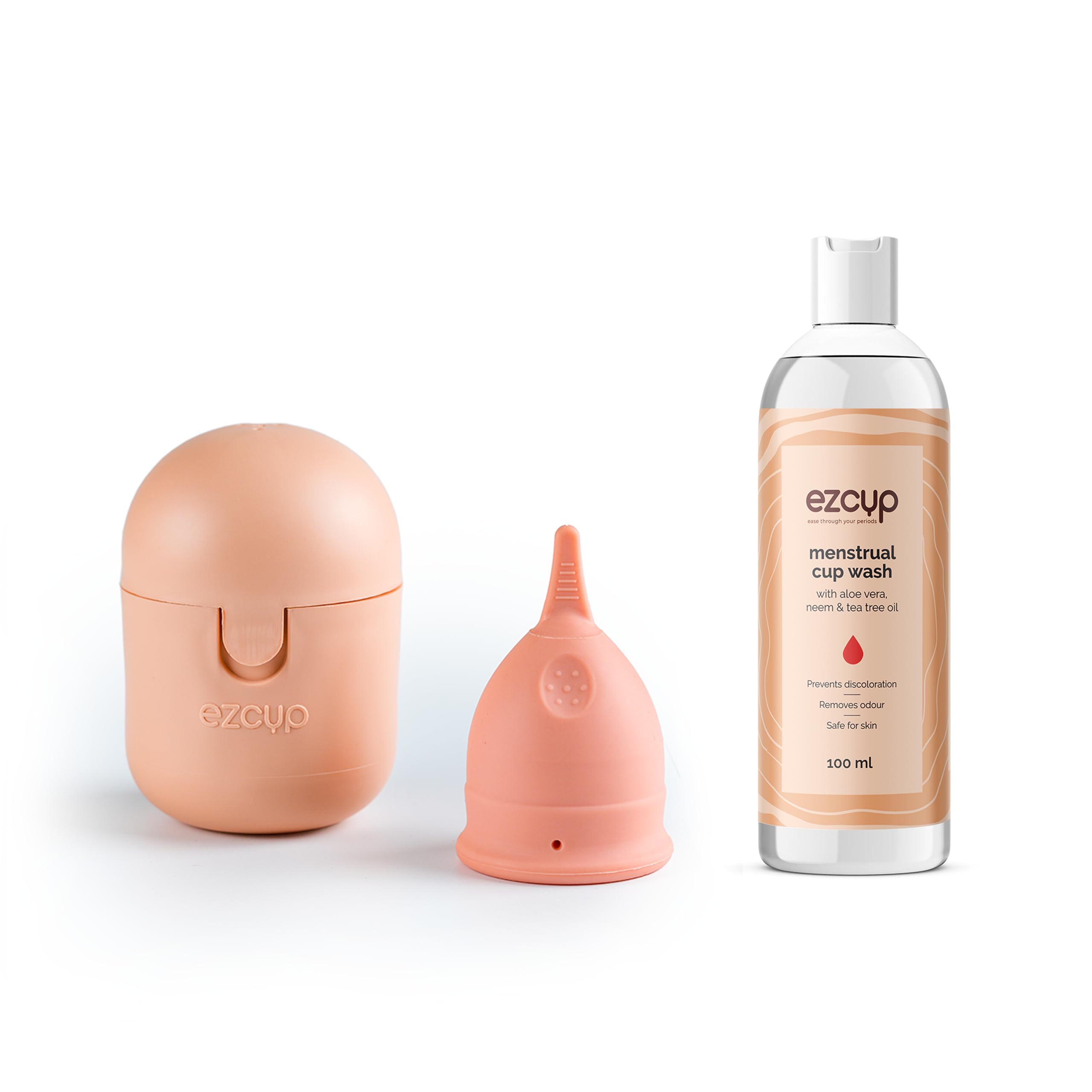 Ezcup Reusable Menstrual Cup for Women with an easy-to-use Portable Sterilising Container,100% Medical Grade Silicone+Menstrual Cup Wash -100 ml with Aloe vera, Neem & Tea tree oil. (LARGE+WASH) (B0CS9TZPND) Amazon Price History, Amazon Price Tracker