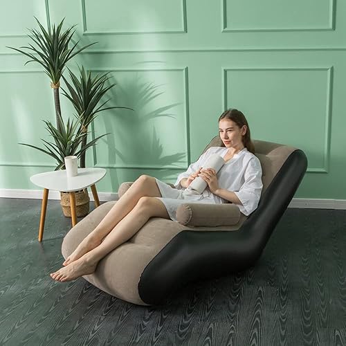 Miniatura 2 de STARBRILLIANT Silla inflable con bomba de aire, silla plegable para dormitorio y sala de estar, sofá interior con pasamanos (marrón)