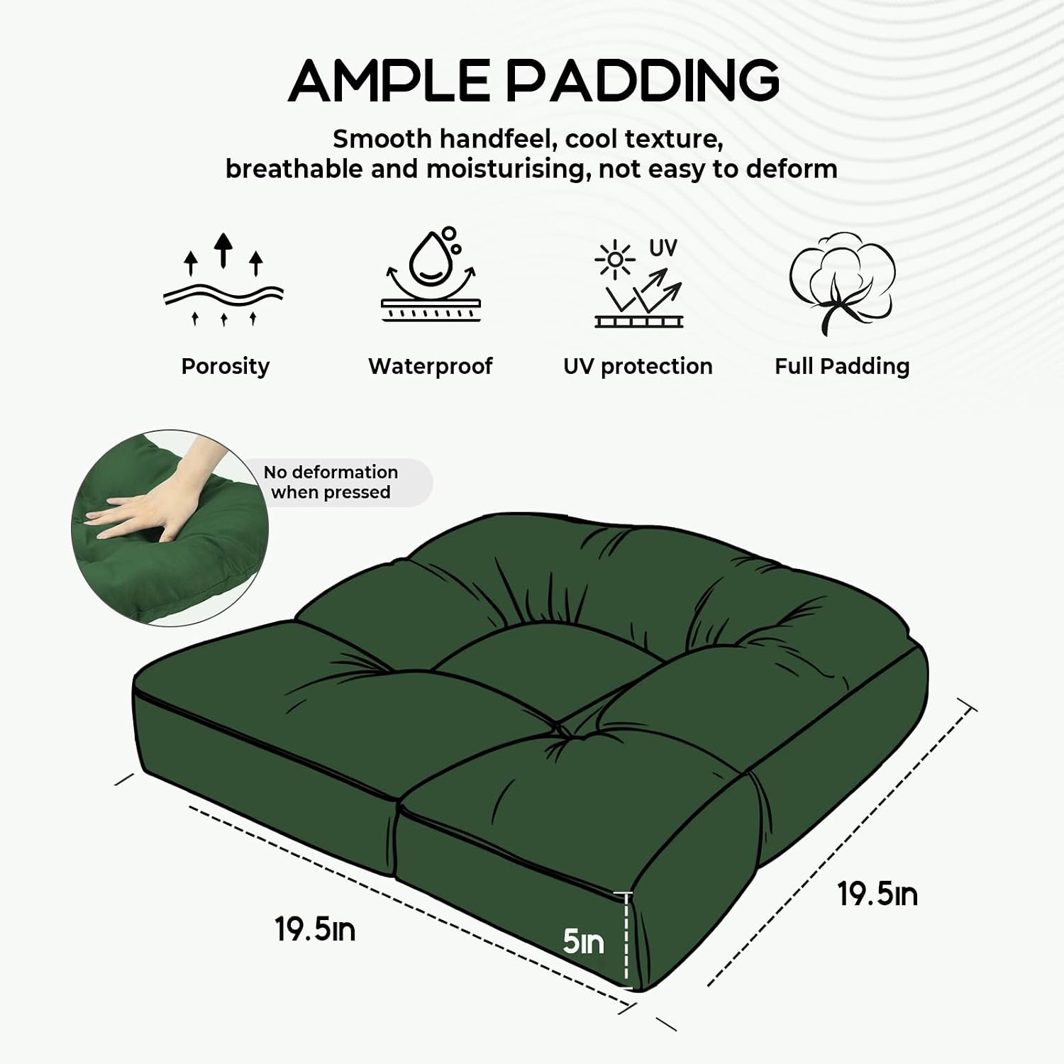Patio Outdoor Chair Cushions Set of 2 Waterproof 19.5" x 19.5" x5" Wicker Chair Cushion with Thick PP Cotton Resistant Patio Furniture Pads for Indoor & Outdoor Wicker Furniture Seat, Green
