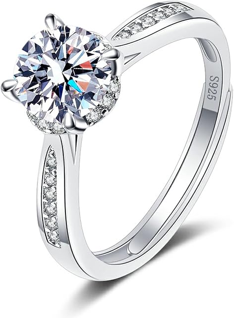 HEEYA 925 Sterling Silver Rings for Women Girl, Adjustable Engagement Wedding Eternity Promise Rings, Bridal Ring, Round/Heart/Square Cubic Zirconia Thumb Rings, Anniversary Jewellery Gifts with Box