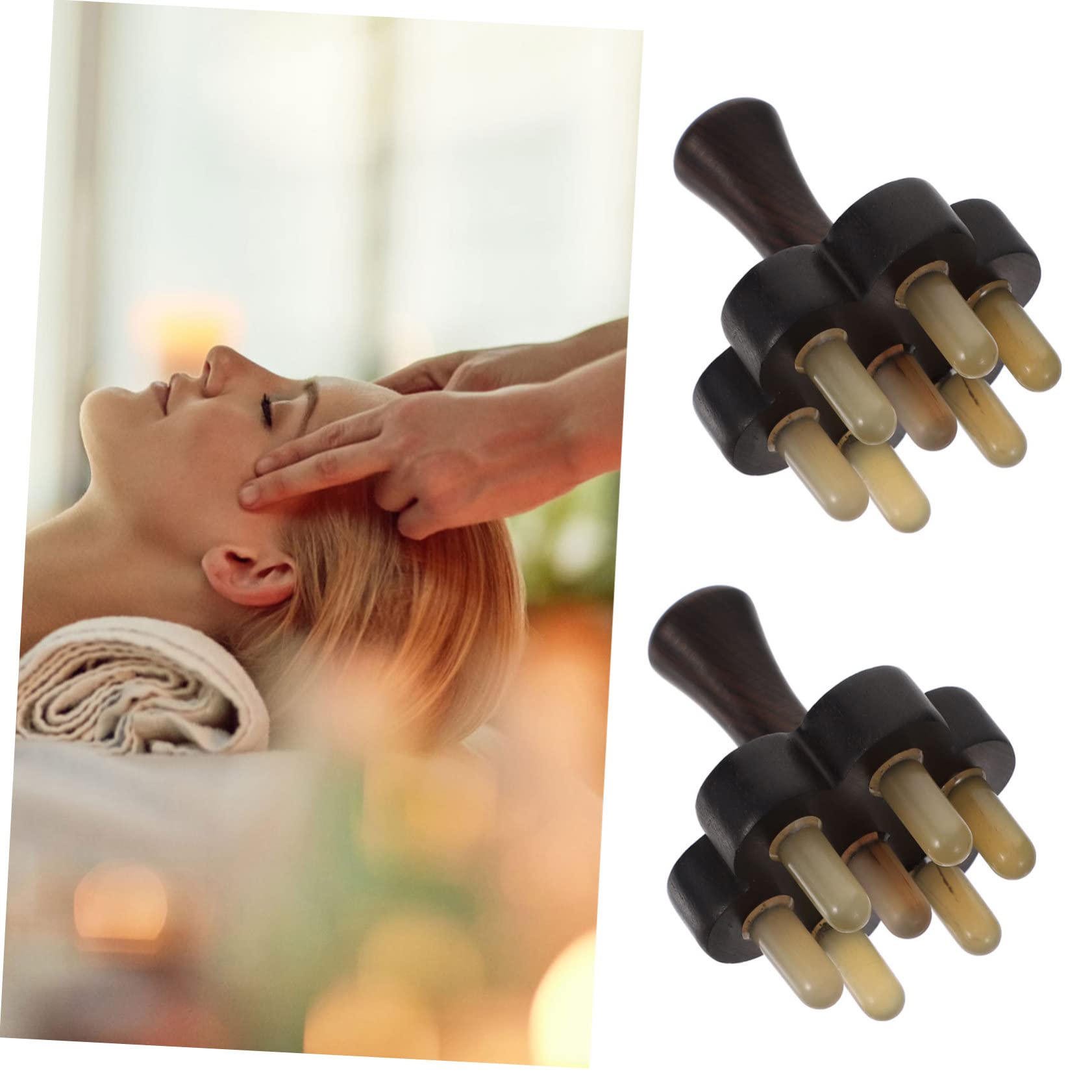 Peine de Masaje de Madera para Cabelludo, Antiestático, 7 Cabezas de Masaje, Adecuado para Relajación y Cuidado del Cabello