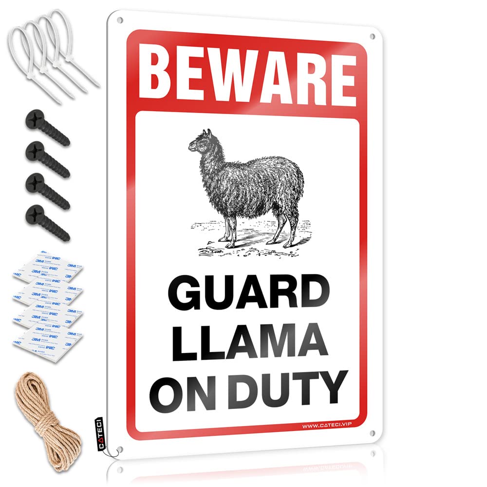 KLIMORA Personalized Bar Signs Beware! Guard Llama On Duty Sign Cheers Tin Sign Funny Tin Metal Signs(30X40CM)