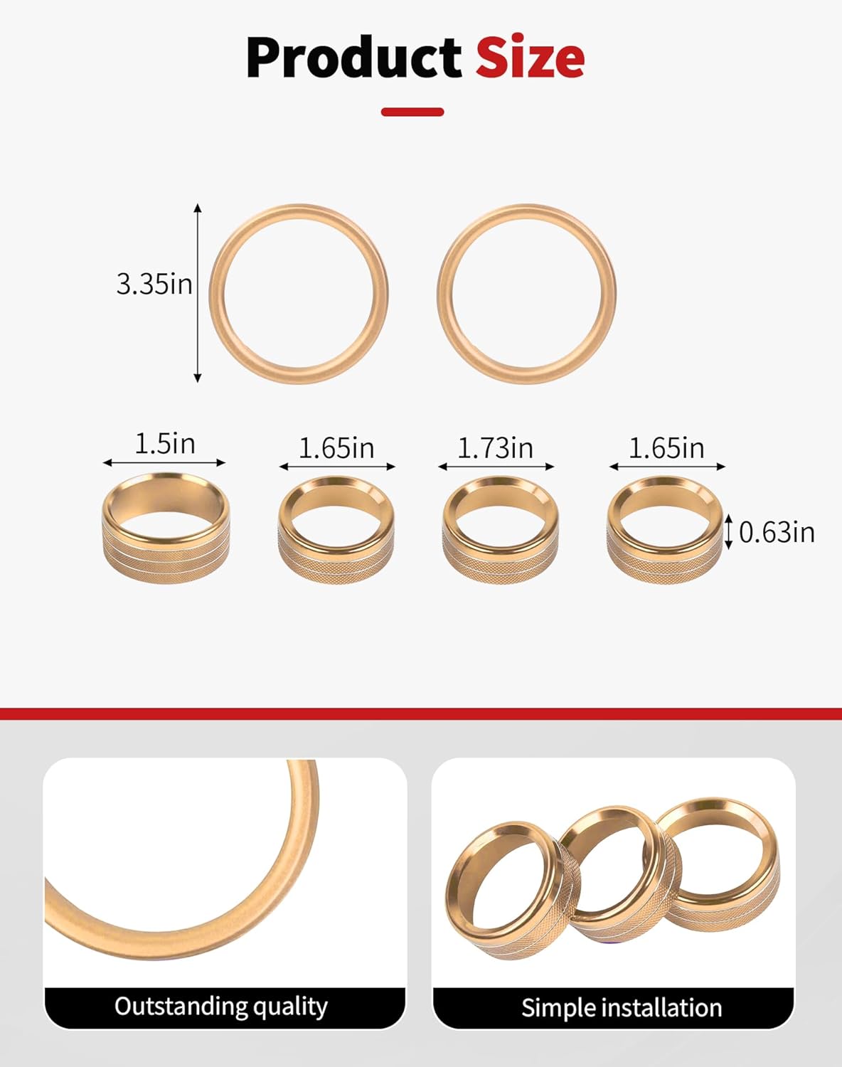 JWWY Dashboard Air Vent Trim Ring Set Fit for 2024-2026+ Jeep Wrangler JL JLU, AC Vent Bezel & Headlight Switch Knob Cover Kit, Interior Accessories, Aluminum Alloy 6PCS Gold