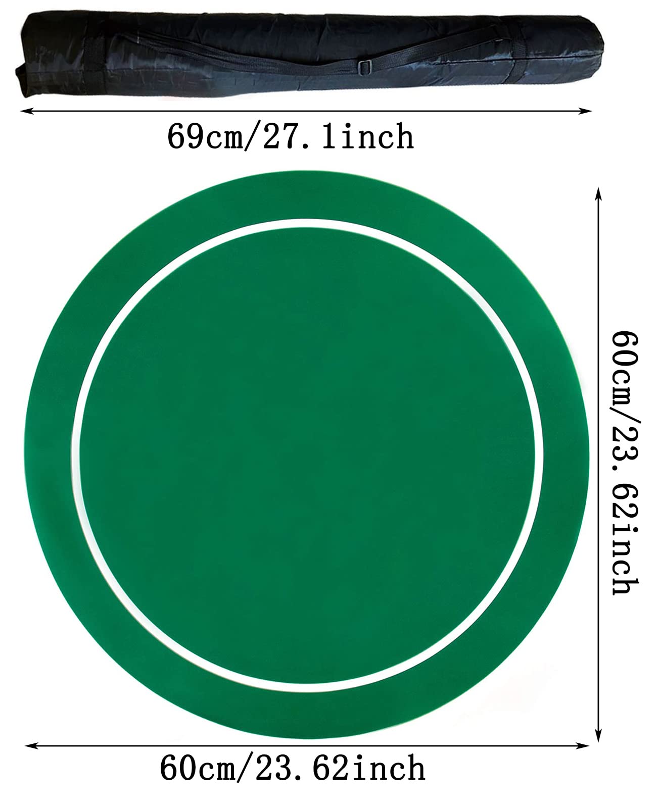 mata do gry w karty, Profesjonalna mata do pokera z torbą przenoszenia, filcowy układ kasyna na stole karty, gry w(Green,24inch)