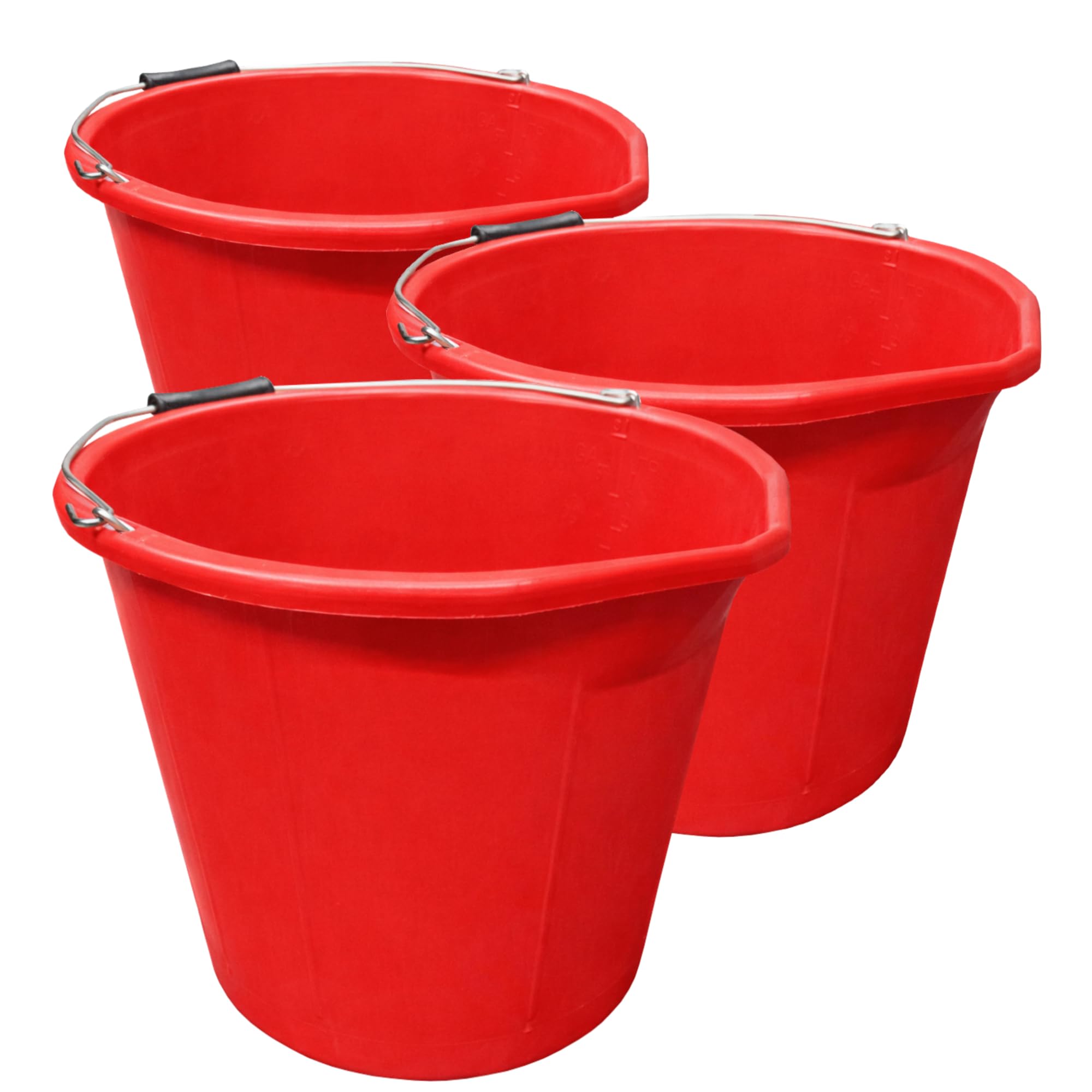 Ketoplastics Red Plastic Builders Bucket 3 Gallon 14 Litre Water Mixing Storage With Handle And Spout Made In U.k. Pack Of 3