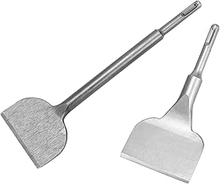 QWORK Wide Cranked Angled Bent Tile Removal Chisel, SDS-Plus Tile Chisel - Heat-Treated Steel Alloy, 3" x 10" and 3" X 6.5" Thinset Scraper Wall and Floor Scraper, Effortless Tile & Adhesive Removal