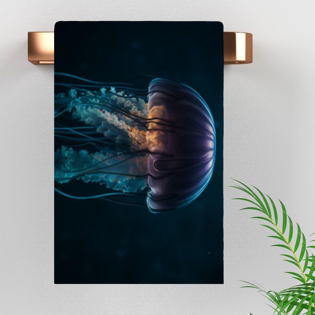 Underwater Scene Polycotton Towel - Items for Jellyfish Lovers - Cute Bathroom Gifts - 36 x 72 inches