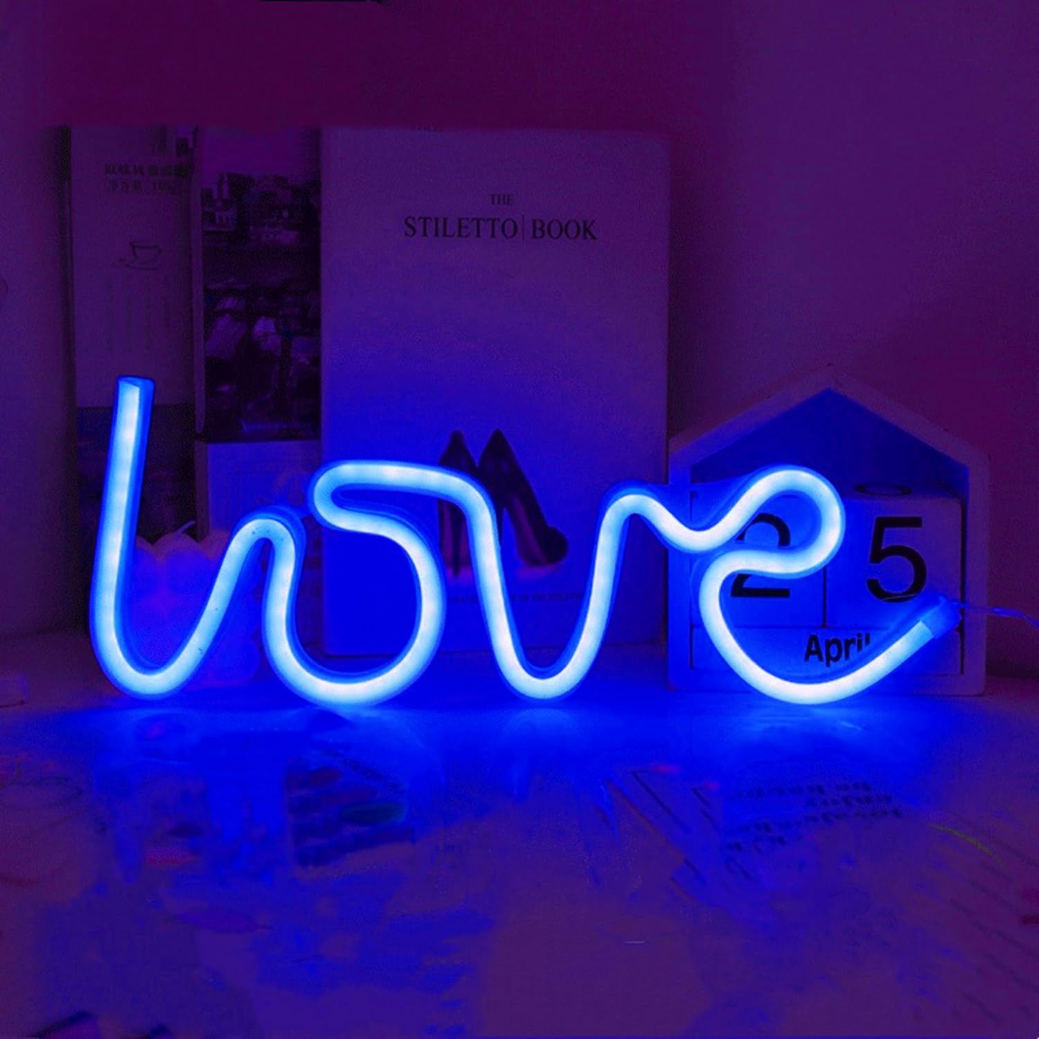 HFHungkeong Love Neon Sign,Neon Wedding Signs Powered by 3xAA Battery or USB,Love Lights for Girls Women Bedroom,Wedding Party,Birthday,Proposal,Gifts for Mother's Girlfriend Wife(Blue)