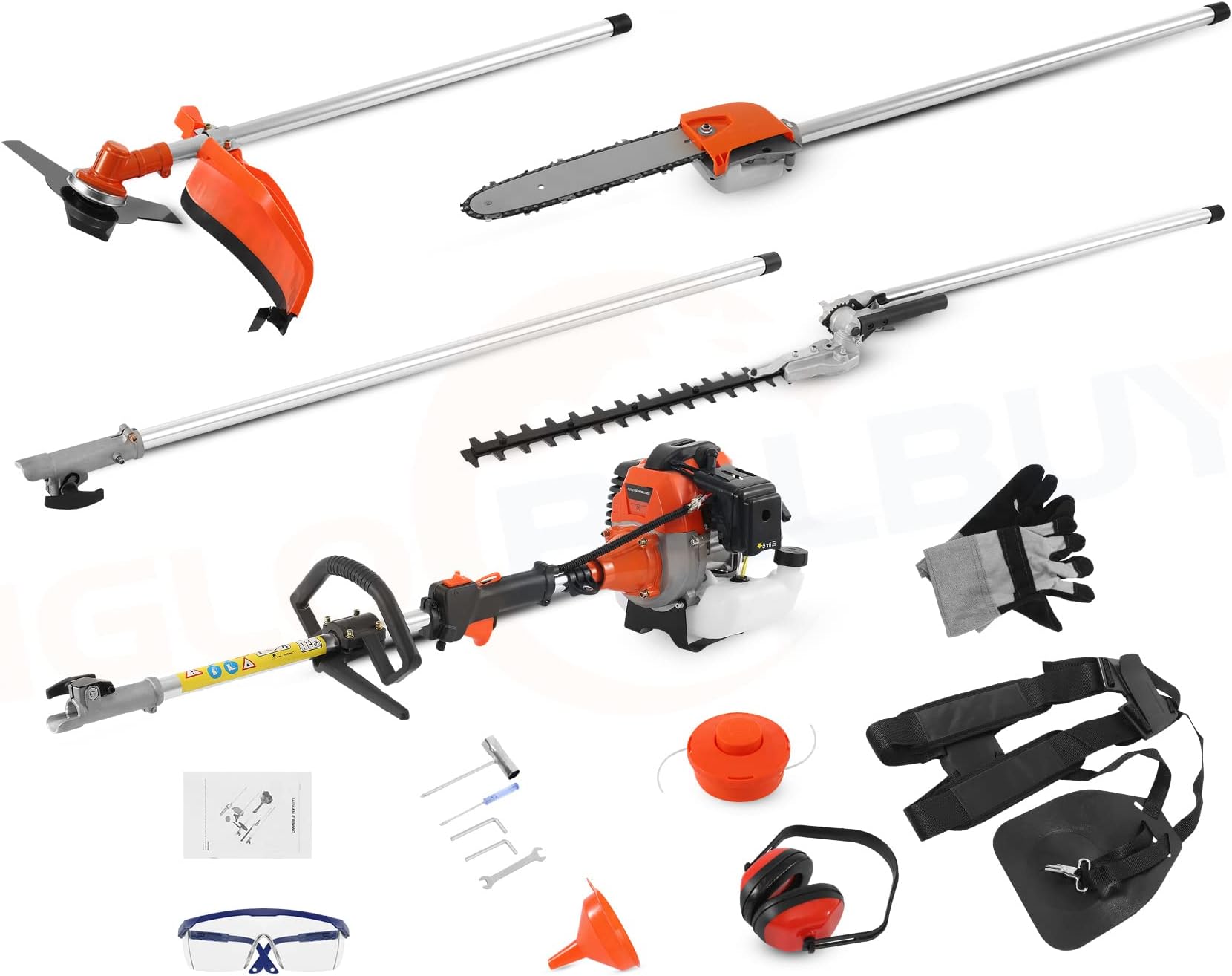 5 in 1 52CC Multifunctional 2-Stroke Petrol Brush Cutter Grass Trimmer Chainsaw Hedge Trimmer Extension Pole