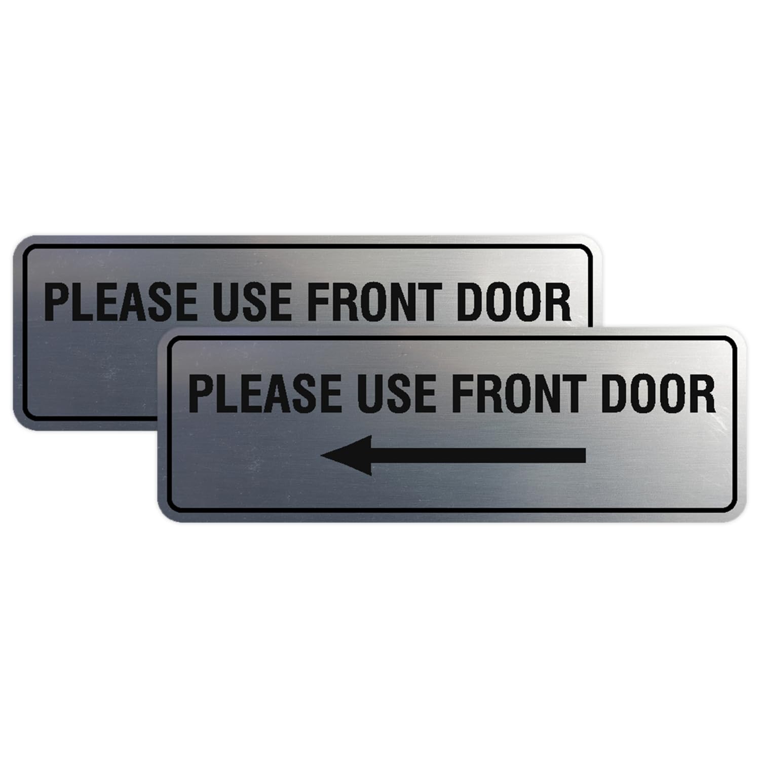 Signs ByLITA Standard Please Use Front Door Left Arrow Sign - Easy Installation | Durable Wall or Door Sign (Brushed Silver) - Large (2 Pack)