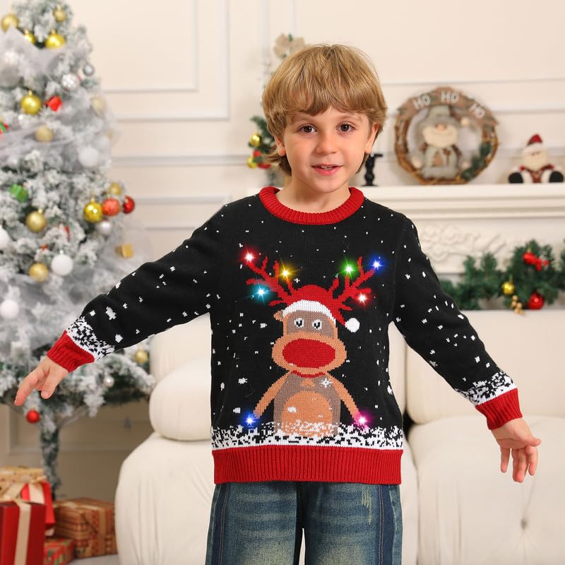 Kouric Ugly Christmas Sweater Herren Damen, hässliche Weihnachtspullover LED, Pullover Weihnachten Pärchen lustig mit Licht, Weihnachtspullover Familie Set, Weihnachtspulli für Familien/Frauen/Männer