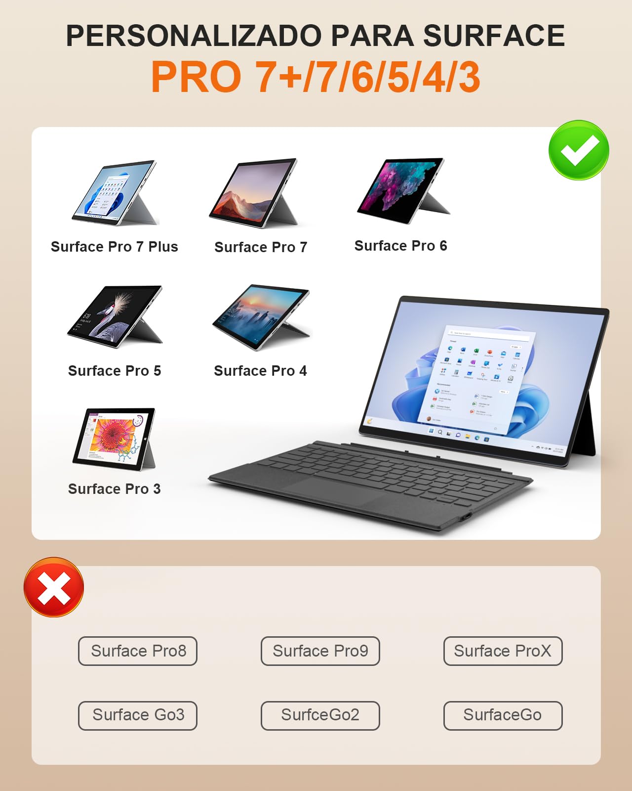 MoKo Teclado Bluetooth Español Ñ Solo para Surface Pro 7+/6+/5+/4+/3+, QWERTY Inalámbrico con Panel Táctil y Batería Recargable