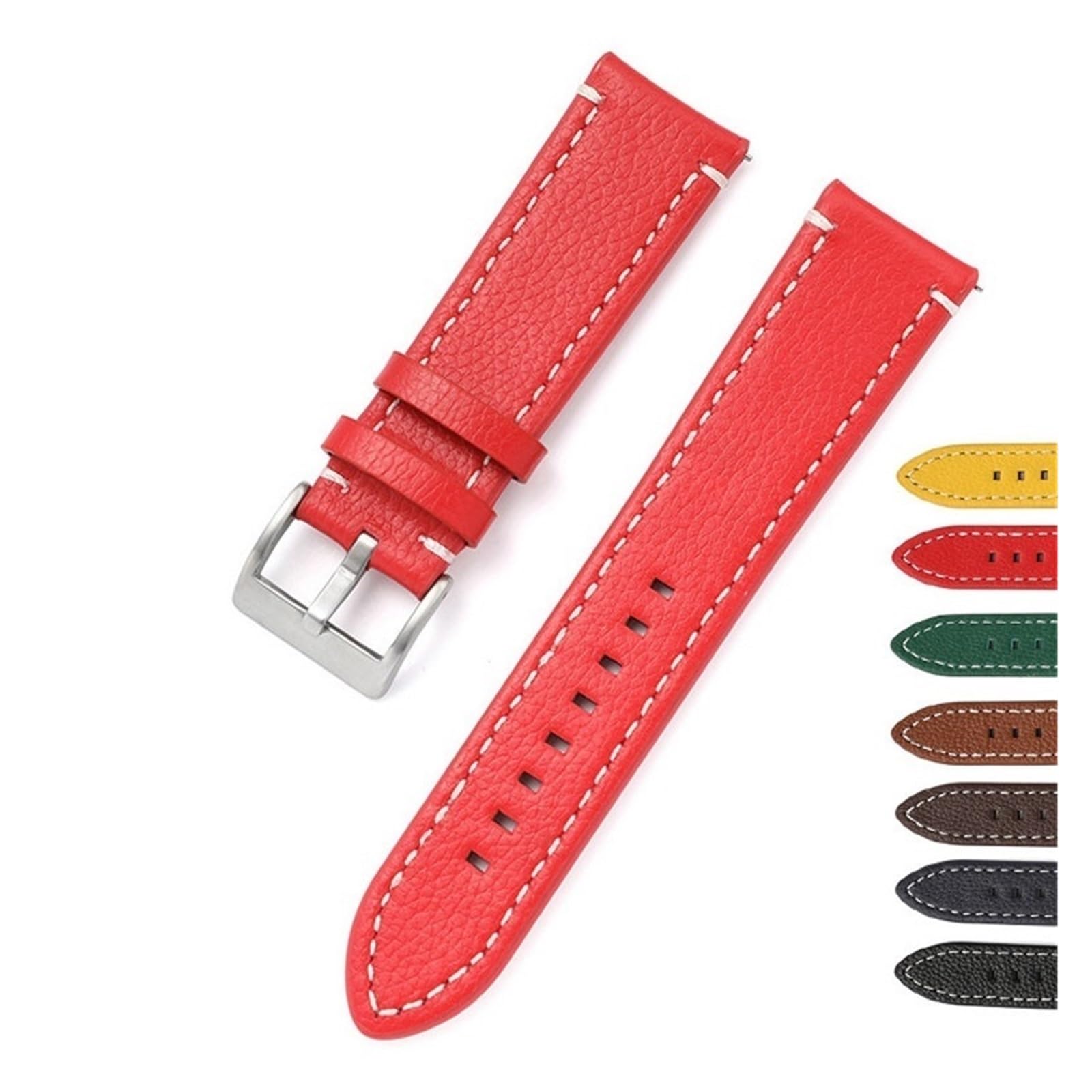 INEOUT Bracelet de montre double face en cuir 18 mm, 20 mm, 22 mm, 24 mm à libération rapide pour homme et femme, jaune, rouge, noir, accessoires de montre