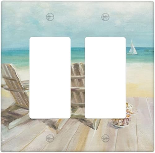 Miniatura 148 de Interruptor de Luz Cove Silla de Playa Paisaje Marino Océano Azul Placa de Pared de 3 Posiciones Placa de Interruptor de Luz Triple Palanca Costera