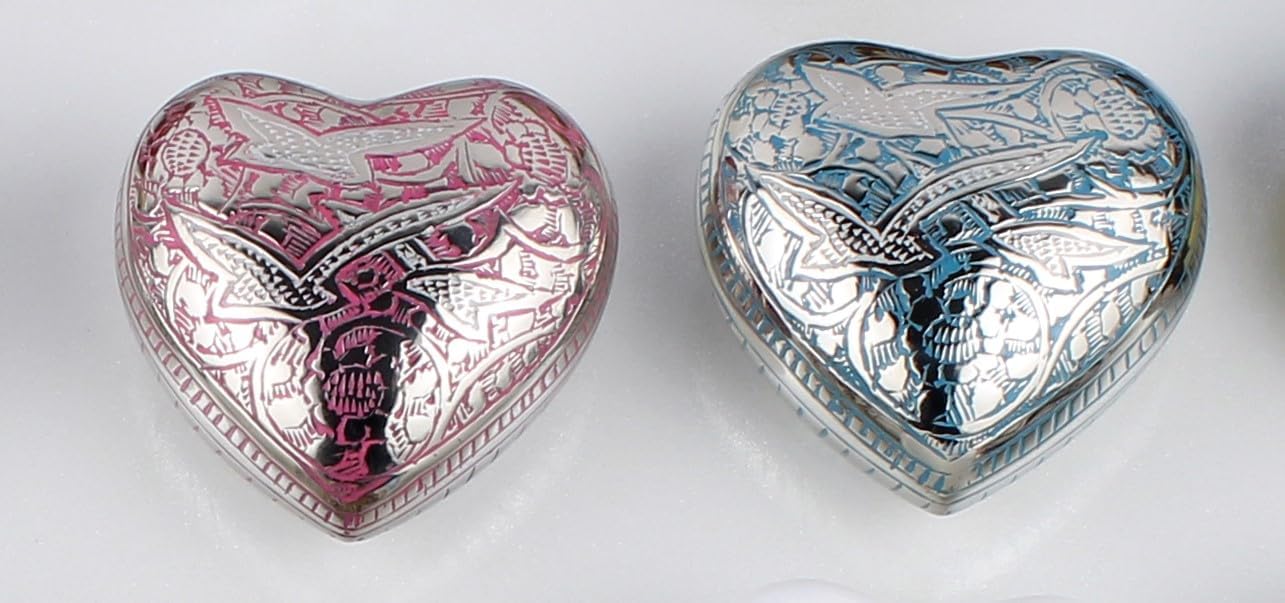 Heart Shaped Brass Small Urn for Human Ashes Keepsake with Engraved Birds – Mini Cremation Urn with Velvet Box & Brass Stand – Memorial Keepsake for Ashes of Adult Male, Female and Infant (Pink) - Image 7