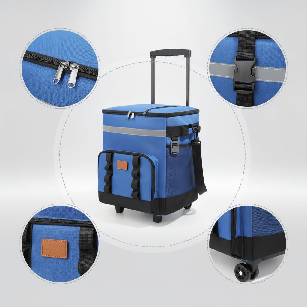Borsa Termica Porta Pranzo, Borsa Frigo Pieghevole con Ruote, Frigo Portatile, Borsa Mare Grande con Manico, Blu