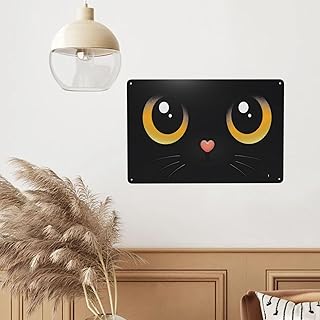 Black cat face yellow eyes heart-Shaped pink nose Wall Decor Funny Posters Tin Signs Home Sign Wall Decor Retro Kitchen Decorations Wall Art Small Coffee Signs One Size