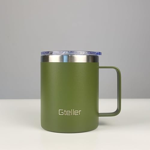 Miniatura 7 de Gteller Taza de café de 12 onzas con asa, vaso de acero inoxidable de doble pared aislado Lowball que mantiene el calor y el frío (verde oliva)
