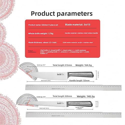 Miniatura 2 de Juego de cuchillos de acero inoxidable de 9 piezas, cuchillos de cocina profesionales con soporte transparente, cuchillo de chef, cuchillo