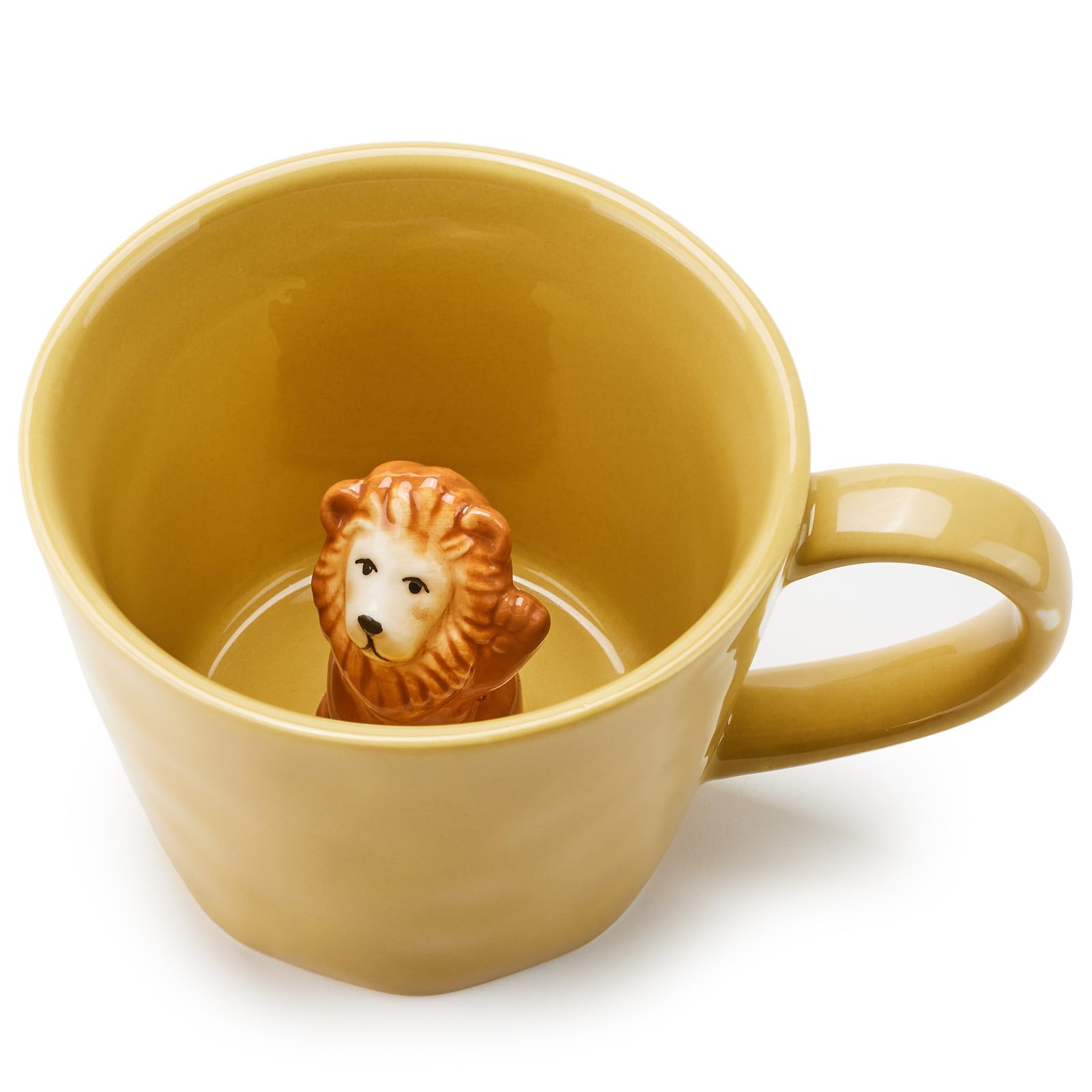 Cteahrow Squirrel Ceramic Mug with 3D Animal Inside, Cartoon Handmade Figurine Mug, Cute Coffee Mug with Interesting Design, Holiday and Birthday Gift for Coffee and Milk Tea Lovers (Lion)