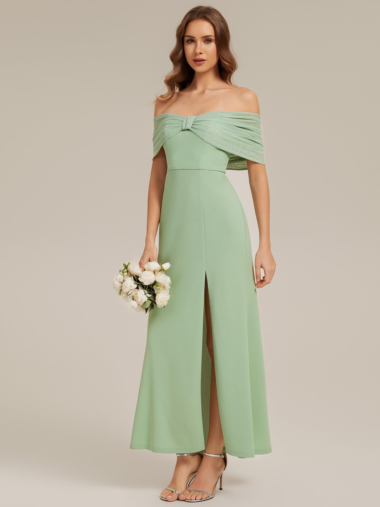 Ever-Pretty Abiti da Damigella Tubetop Maniche Corte Maglieria Maxi Linea Dritta ES02693