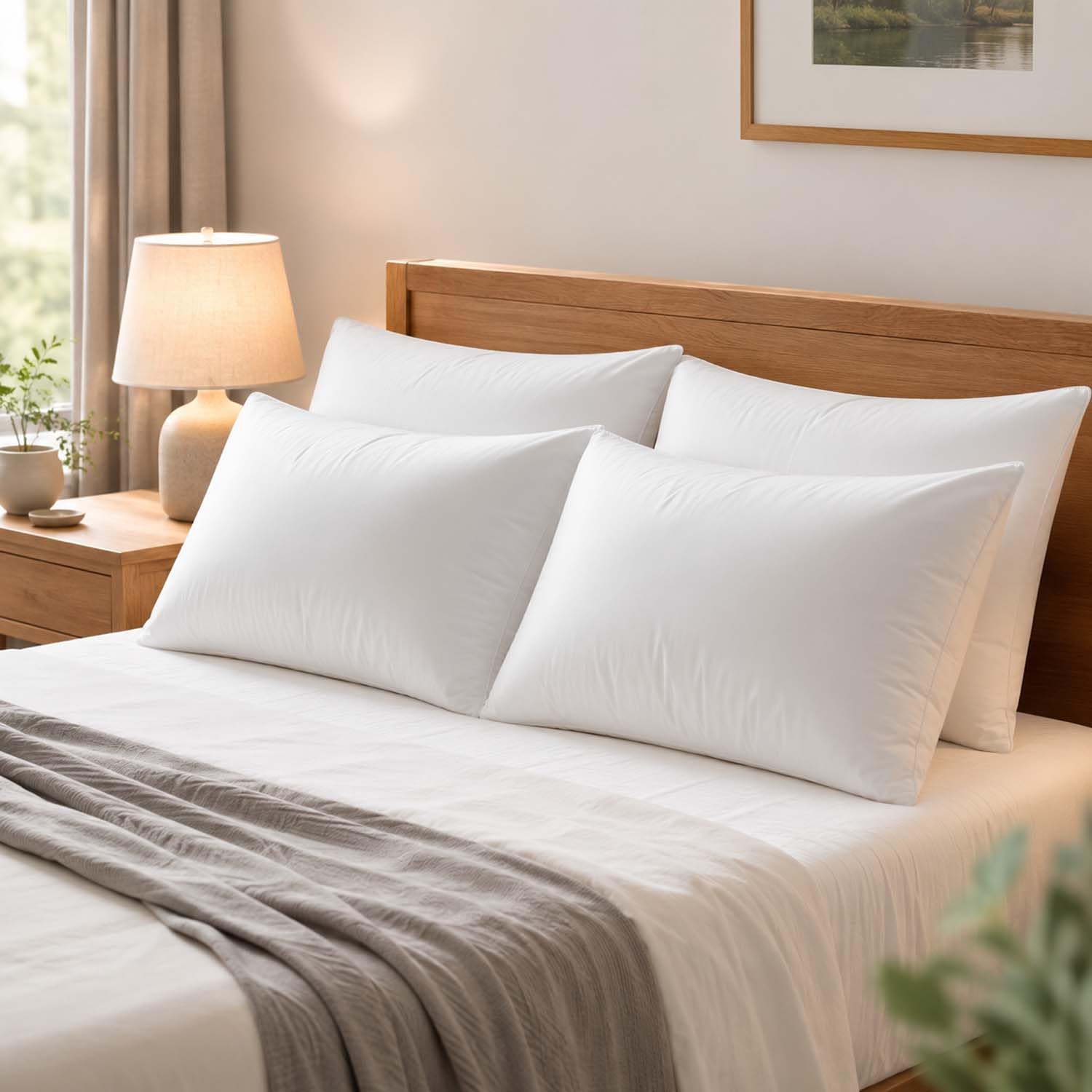 MAXNAP Sleeping Pillows Pack of 4 (16 x 24 Inch) | Soft & Fluffy Bed Pillows for Sleeping, Hollow Fiber Filling, Medium Firm Neck Support | Breathable, Washable, Hotel Quality White Pillows