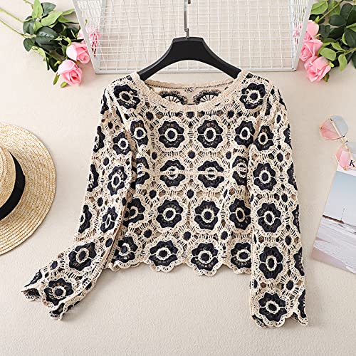 Gotagse Women's Y2K Tops Sleeveless V Neck Knit Crop Top Star Print Sweater Vest 90S Streetwear Casual (Z- Long Sleeve Pullover Black, One Size) #TOP1