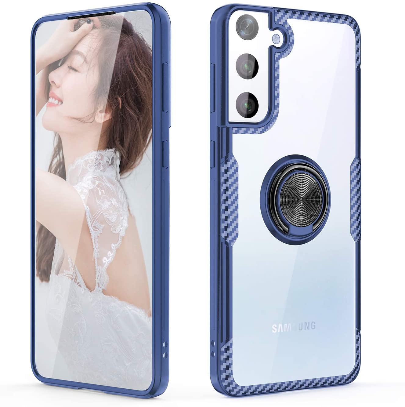 REALCASE TPU+Plastic Samsung S21 Fe Back Cover Case, Carbon Fiber Design Crystal Clear Anti-Scratch Back with Ring Case Back Cover for Samsung Galaxy S21 Fe 5G (Blue) (B09PYDX8MW) Amazon Price History, Amazon Price Tracker