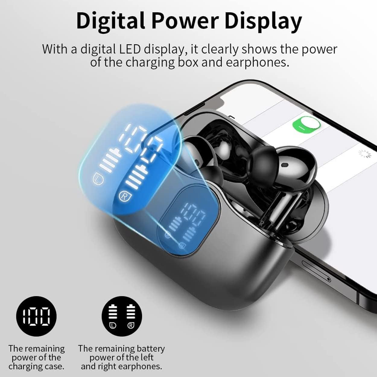 Diagram showing the charging case opening for auto power on and a smartphone screen displaying 'A90 Pro' as a paired Bluetooth device.