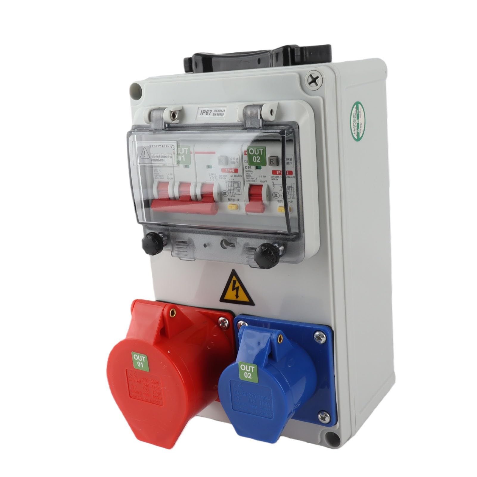 Eujgoov Scatola di Distribuzione Presa Elettrica Portatile 250x150x100mm Scatola di Derivazione Portatile Impermeabile IP67 con Maniglia Antiurto per Cantiere