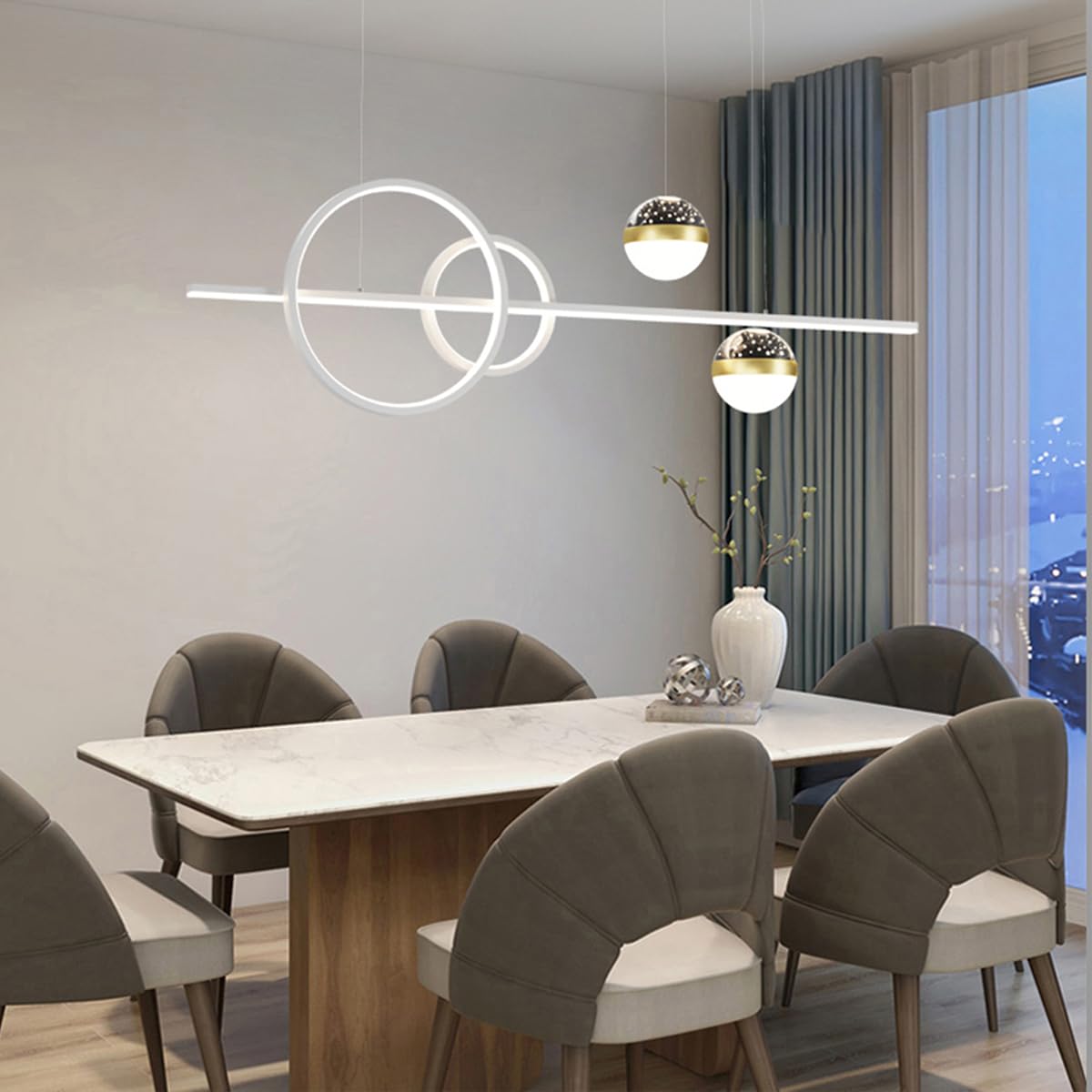 Modern LED pendant lamp dining room dimmable pendant lamp dining table black, Modern linear design pendant lamp with remote control, dining table lamp hanging for kitchen office lamp (White, 120cm)