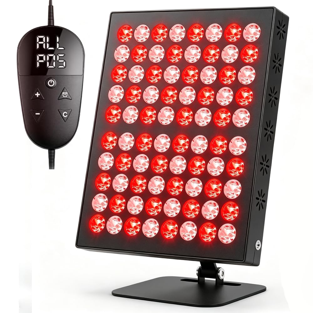 Rotlichtlampe Panel 80 LED für Red Light 660nm & 850nm Infrarotlampe mit Timer, 5 Helligkeitsstufen, 62W Rotlichttherapie Gerät für Gesicht, Körper Haare, Winkelverstellbare Lampe für Zuhause und Büro