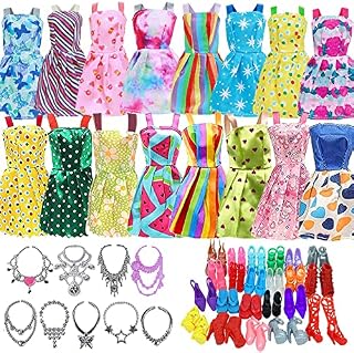 Acehome 28 PCS Doll Clothes and Accessories Set for Barbie Doll, 12 Dresses + 10 Shoes + 6 Jewelry Accessories, Fashion Outfits Mini Dresses Necklace for 11.5 Inch Girl Doll