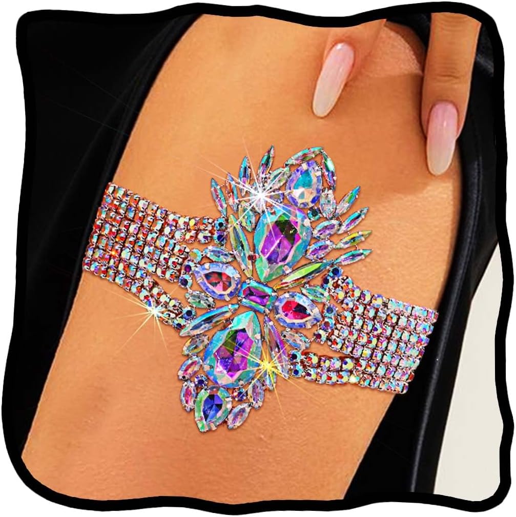 Woeoe Sparkly Rhinestone Thigh Chain Crystal Leg Chains Sexy Beach Bikini Body Jewelry for Women