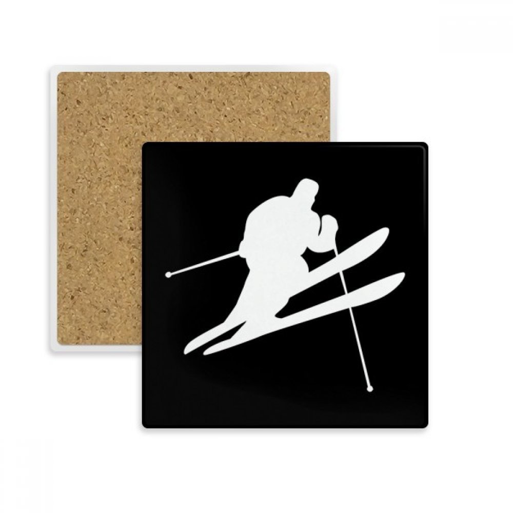 Coaster ski silhouette noire cadeau idéal dessous de verre pierre absorbante