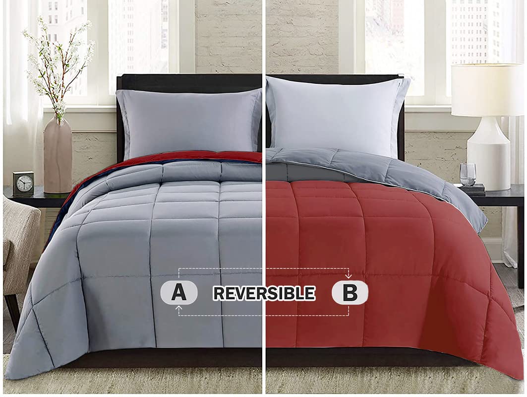 BSB HOMEBSB HOME Microfiber Solid Reversible Soft AC Comforter Double Bed Blanket for Summer/All Season (Maroon & Grey, 200GSM, King Size, 90 x 100 inches)
