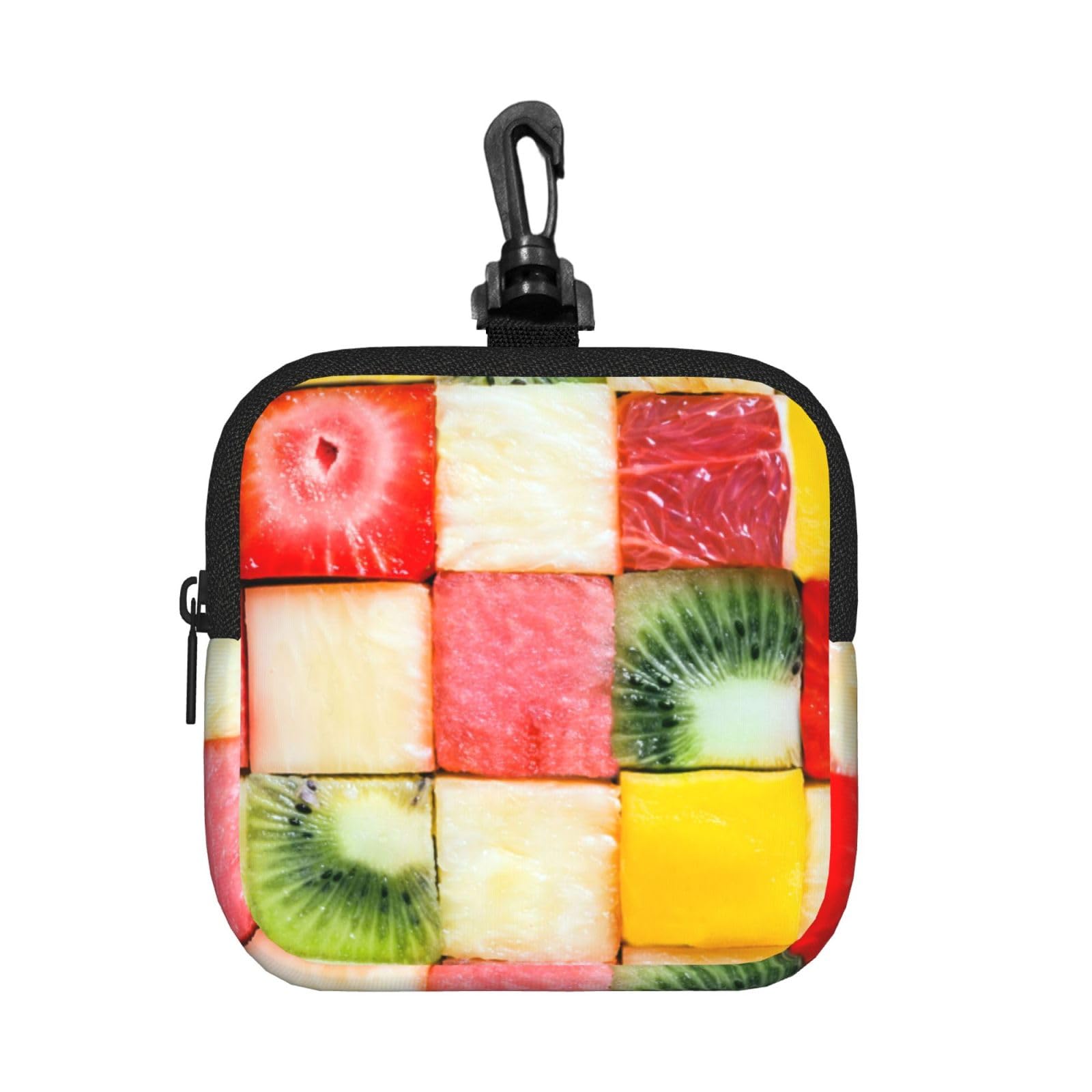 Ercgad Unisex Black Kiwi Watermelon Print Square Storage Bag Travel Toiletry Cosmetic Organizer Pouch Lightweight Reusable