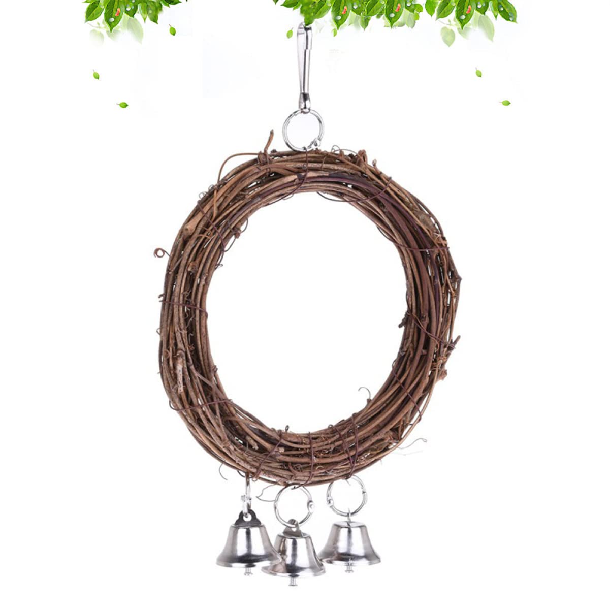 Angoily 2pezzi Altalena Per Uccelli Rattan Con Campanelli e Pervinca Legno Giocattolo Per Pappagalli e Parrocchetti Casuali