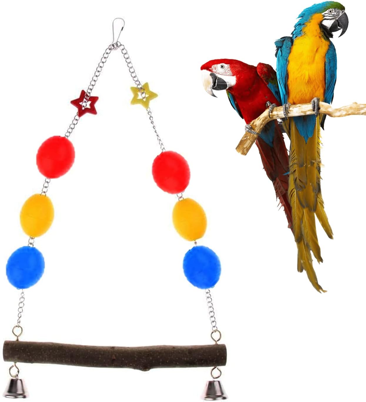 WildBird Care Parrot Pet Bird Chew Cages Hang Toys Swing Bells Wood Chew Toy Cockatiel(Medium)