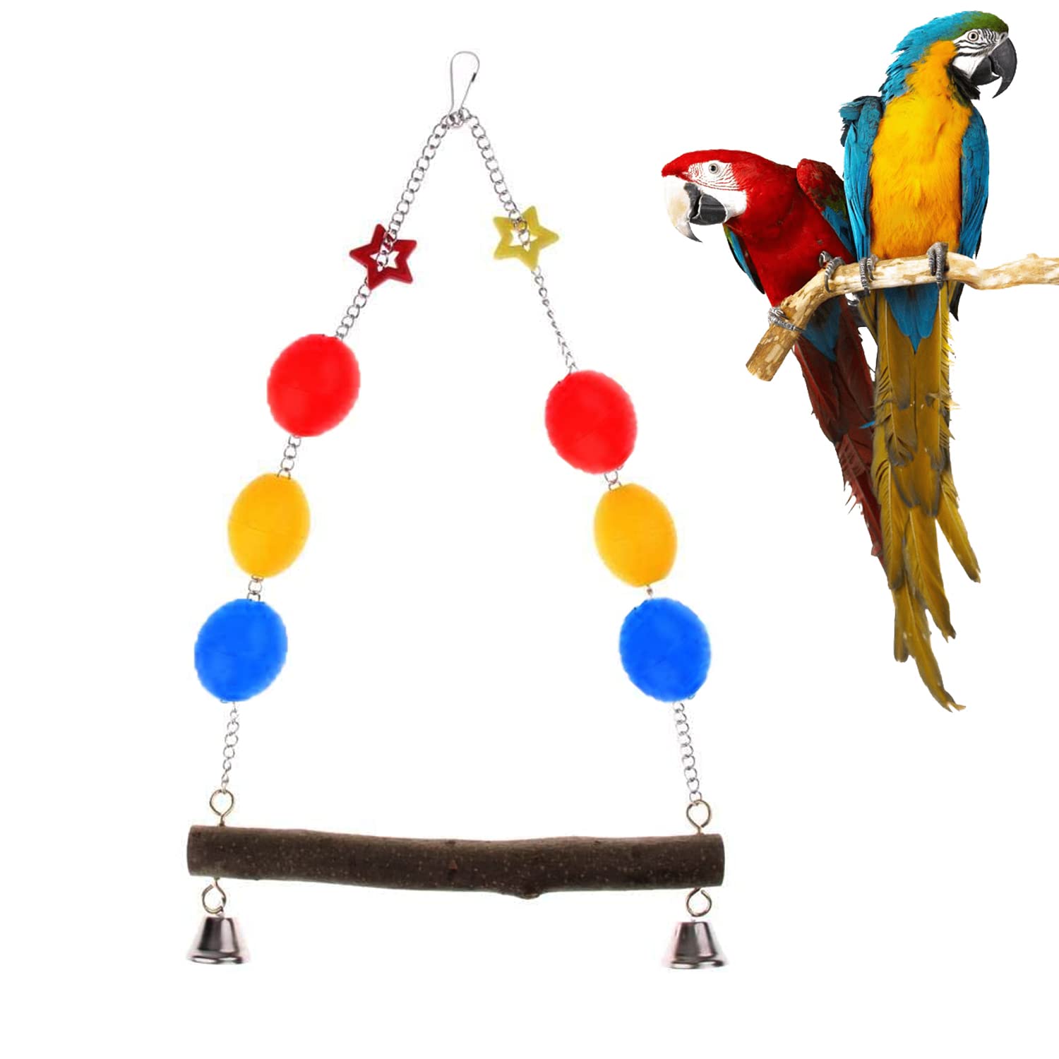 WildBird Care Parrot Pet Bird Chew Cages Hang Toys Swing Bells Wood Chew Toy Cockatiel(Medium)