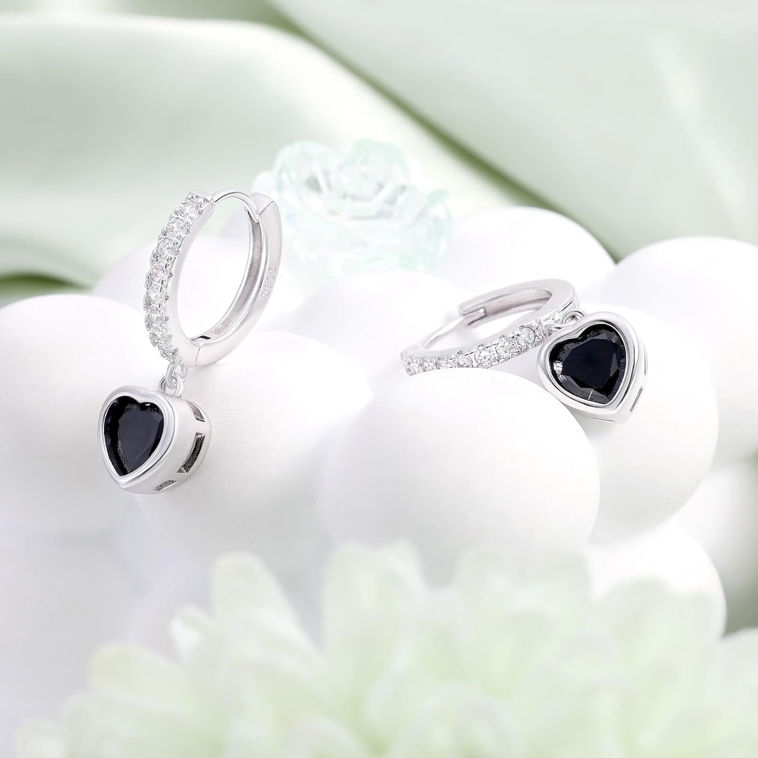 Heart Hoop Earrings with Dangle Sterling Silver Love Heart-Shaped Loop Earrings for Women Hypoallergenic Sparkle Birthstone Cubic Zirconia Hoop Earring with Dangling Charms Dainty Fashion Jewelry Gift - Image 4