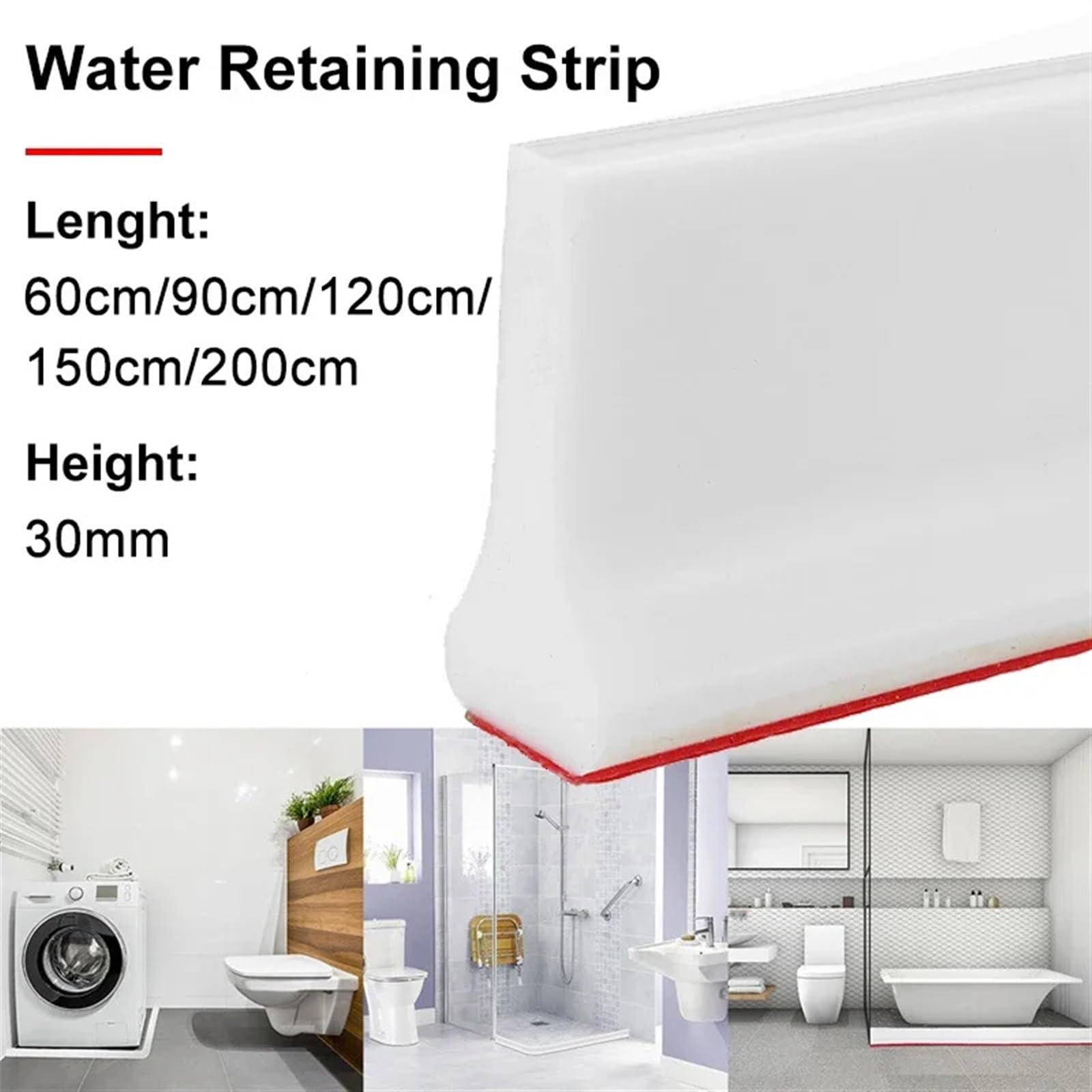 Schwallschutzleiste Badezimmer-Wasserstopper, 30 Mm Höhe, rutschfeste Wassertrennwand, Trocken- Und Nasstrennung, Hochwassersperre, Gummidamm, Silikon-Wasserblocker(Black,150cm)