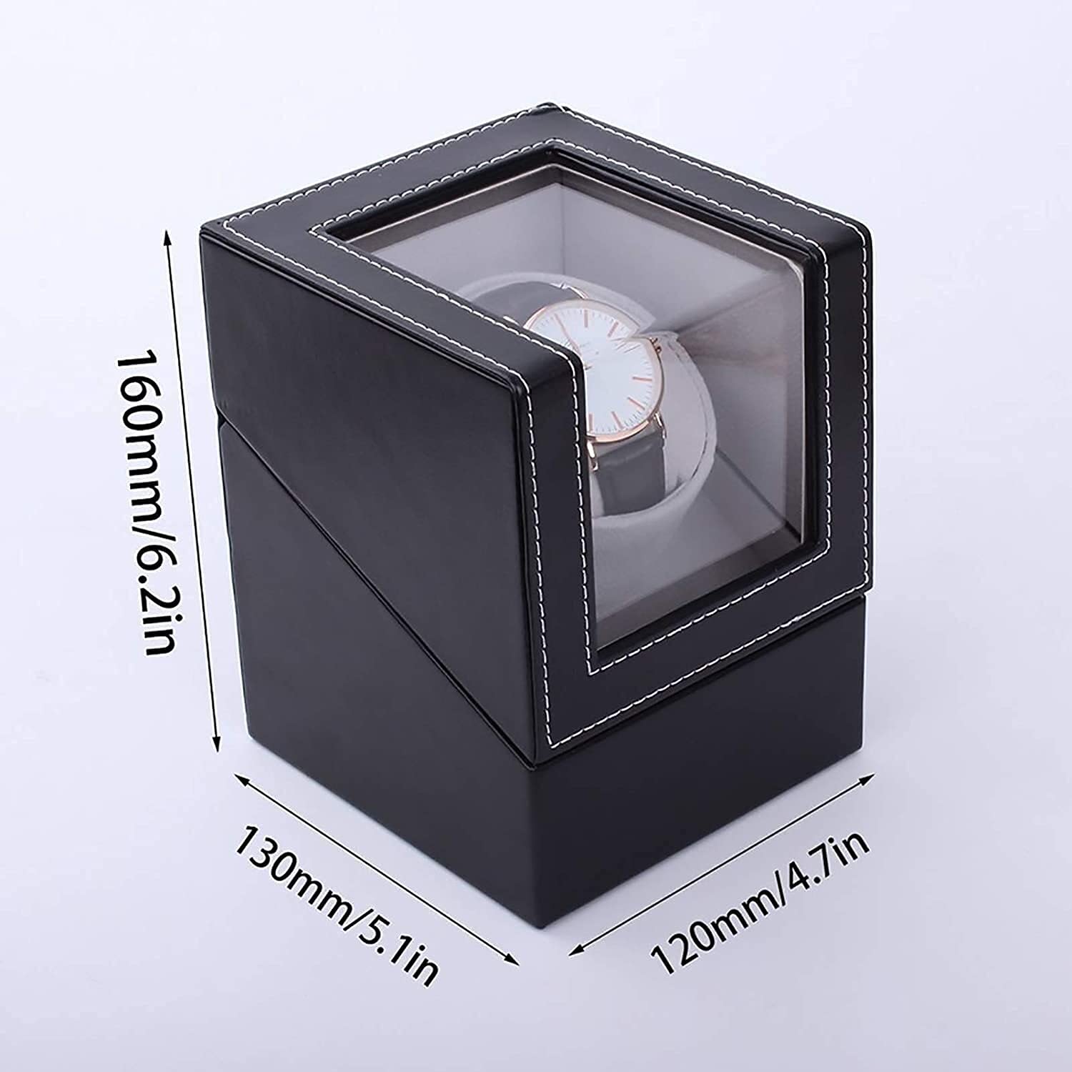 High Class Motor Watch Shaker Reloj de Pulsera Winder Case Holder Display Reloj mecánico automático Turntable Winding Watch Caja de Almacenamiento Marrón Negro (Negro)