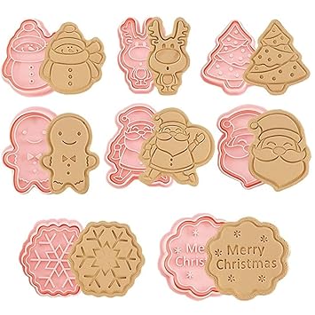 G | 8PC Christmas Cookie Cutter Set 8 Pieces Plastic Christmas Cookie Stamp Christmas Cartoon Fun Biscuit Moulds Egg Cookie Cutter Cookie Cutter Set
