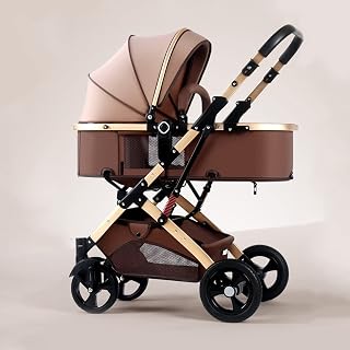 Infant Carriage 2-in-1 High Landscape Baby Stroller,Up to 25 Kg,Foldable Pushchair W/Adjustable Canopy,Convertible Carriage Bassinet to Stroller (Color : Green) (Brown)