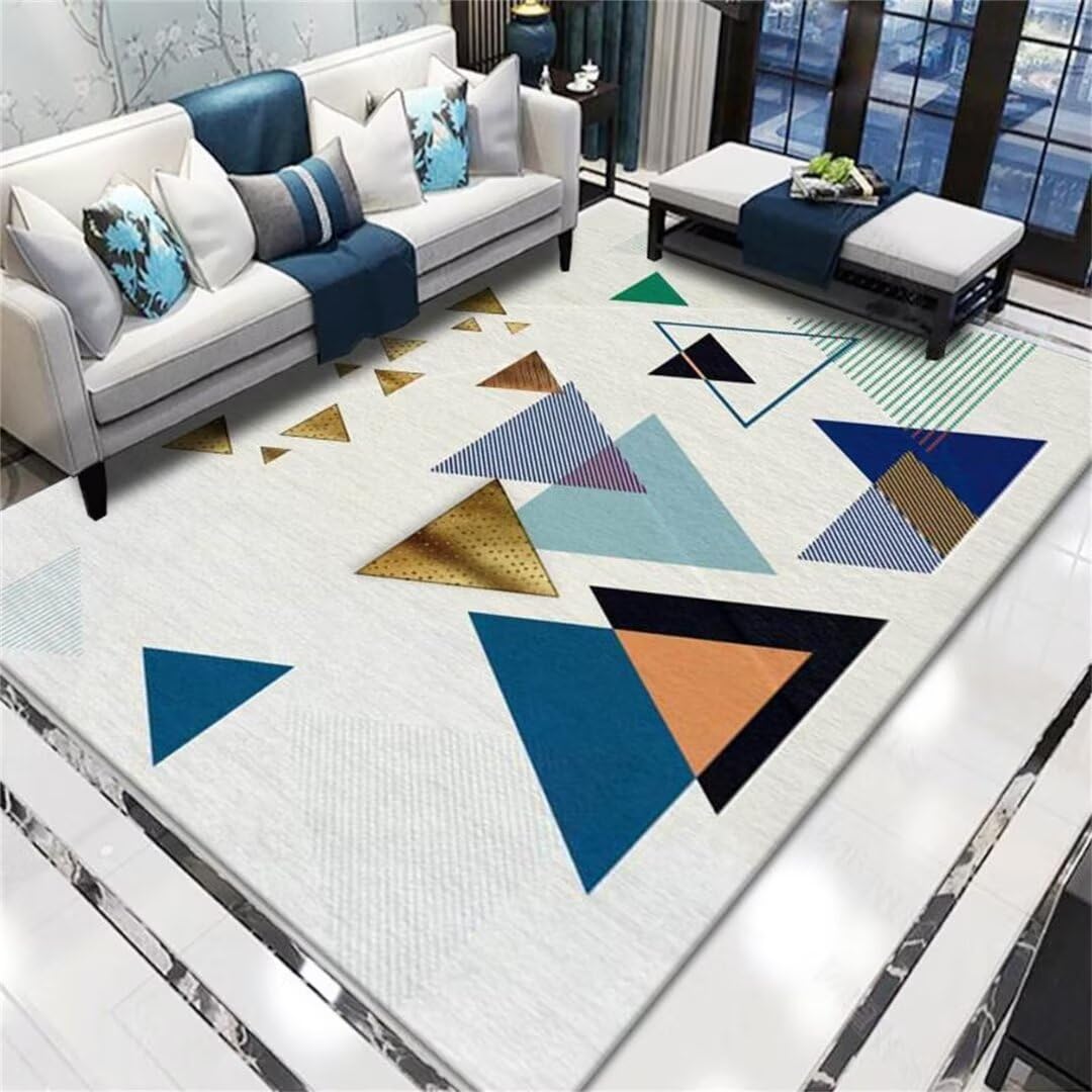 Tapis couloir long bleu 90x160cm à impression triangulaire résistant
