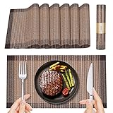 BBtang Tischsets Abwaschbar PVC Platzsets Stoff,6er Set Platzdeckchen Abgrifffeste und Hitzebeständig Tischuntersetzer ,Wasserdicht Platzset,45x30cm für Hause Küche Restaurant (Gold)