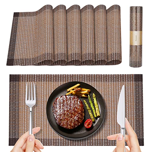 Tischset Abwaschbar, Platzsets 6er Set, PVC Hitzebeständig Platzset Schmutzabweisend Platzdeckchen für Zuhause Restaurant Küche Speisetisch, 45x30cm, Tischset Filz Gold Cover