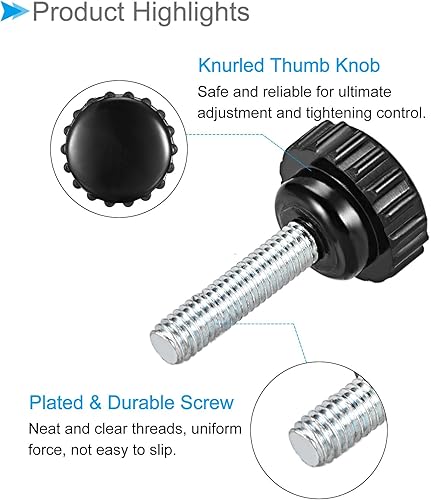 Miniatura 4 de Perillas de sujeción moleteadas, rosca macho M6 x 1.181 in cabeza de 0.827 in, perno de agarre de tornillo de pulgar de plástico termoestable negro