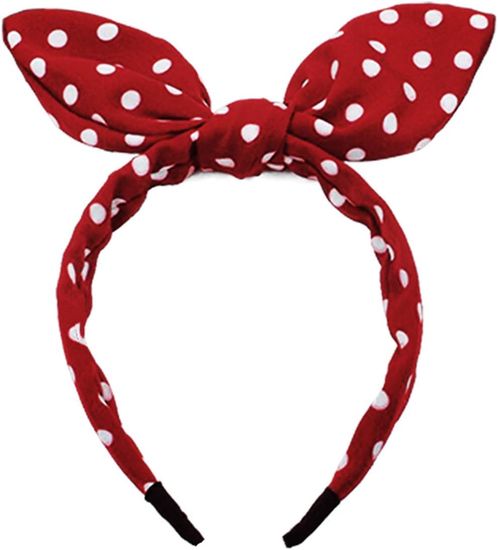Huachi Bow Headbands for Girls Women Red Polka Dot Headwrap Cute Turban Hair Hoop Knotted with Bunny Ears Vintage Hair Accessories